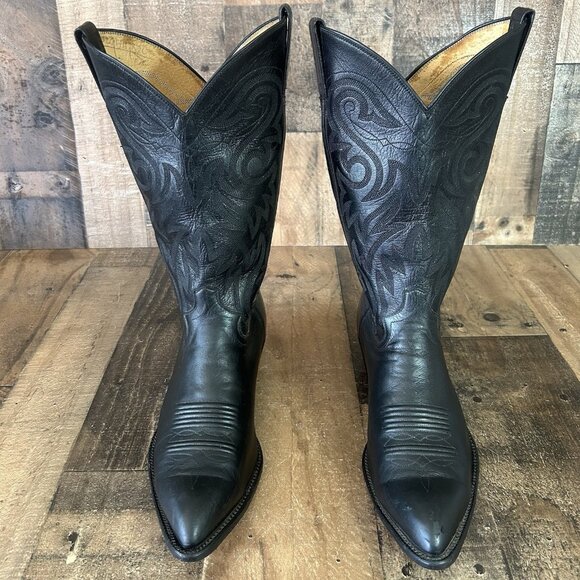 Panhandle Slim Vintage Classic Black Western Cowboy Boots Mens 10 EE - Picture 1 of 12